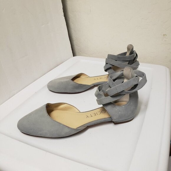 Sole Society So Pauly ballet flat suede sz 9.5 block heel ankle wrap - Picture 9 of 12